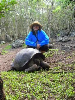Nancy Fowler next to large turtle